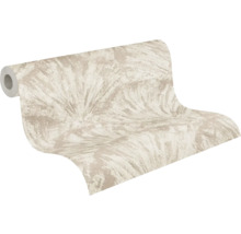Papier peint intissé en rouleau avec motif abstrait en forme d'éventail beige et crème.