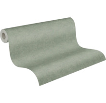 Papier peint intissé structuré vert sauge, uni