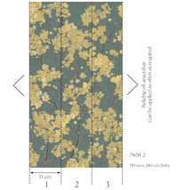 Papier peint intissé avec motif floral de fleurs jaunes, 159 par 280 centimètres, raccordable à l'infini.