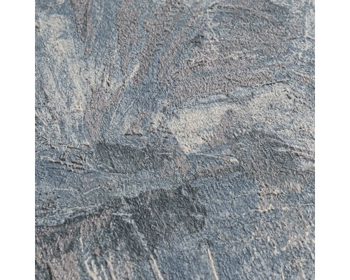 Papier peint structuré avec aspect pierre et béton en gris et bleu.