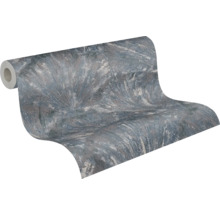 Papier peint intissé en rouleau avec aspect pierre structuré et effet marbre en gris et bleu.