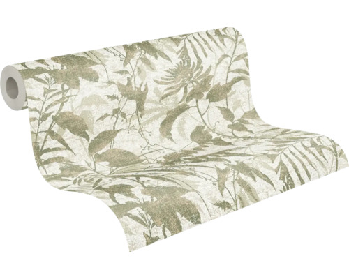 Papier peint intissé avec motif botanique de feuilles et fleurs