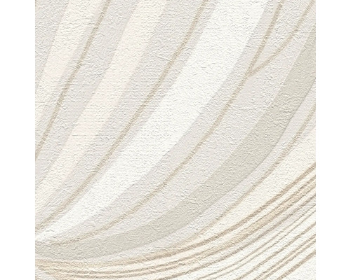 Papier peint intissé structuré avec motif de vagues moderne en beige et blanc.