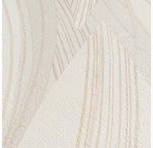 Gros plan d'un papier peint structuré beige avec un motif de lignes ondulées abstraites et une surface légèrement miroitante.