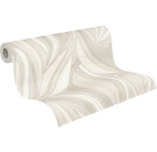 Papier peint avec motif de feuilles abstrait et structure à lignes fines