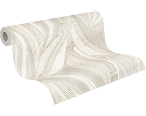 Papier peint avec motif de feuilles abstrait et structure à lignes fines
