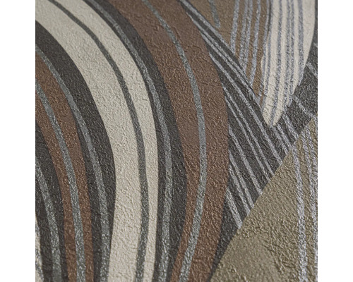 Papier peint intissé avec motif de vagues abstrait en brun et gris avec structure tactile
