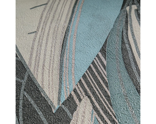 Papier peint intissé avec motif de feuilles abstrait et texture fine.