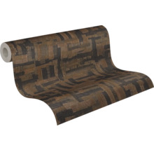 Papier peint intissé avec motif géométrique abstrait marron et gris foncé avec structure textile