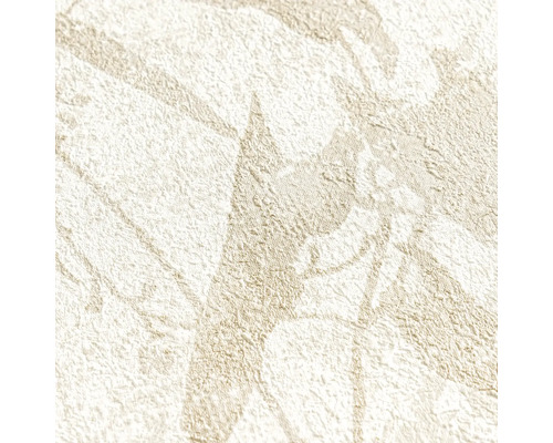 Papier peint intissé structuré avec motif floral discret de feuilles et surface granuleuse.
