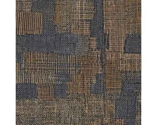 Strukturierte Tapete mit Patchwork-Muster aus verschiedenen Webstrukturen.