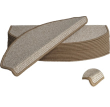 Pile de tapis de marche d'escalier demi-lune en bouclé avec bord surjeté et bordure d'angle.