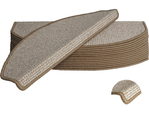 Pile de tapis de marche d'escalier demi-lune en bouclé avec bord surjeté et bordure d'angle.