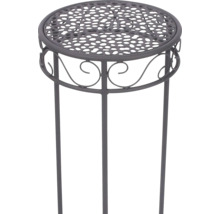 Runder Blumenständer aus Metall mit Lochmuster und dekorativen Ornamenten, anthrazit.