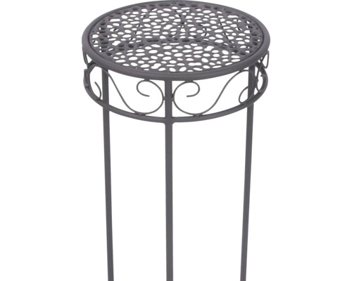 Runder Blumenständer aus Metall mit Lochmuster und dekorativen Ornamenten, anthrazit.