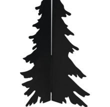 Silhouette décorative de sapin noir en métal pour jardin ou intérieur.