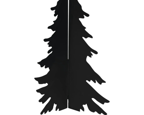 Silhouette décorative de sapin noir en métal pour jardin ou intérieur.