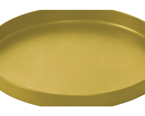 Plateau rond aspect doré avec bord plat.