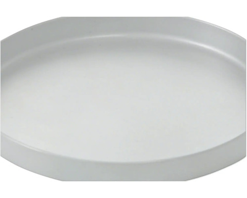 Soucoupe ronde pour pots de fleurs avec bord surélevé.