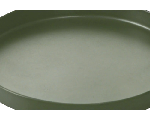 Soucoupe ronde pour jardinières en plastique de couleur vert olive.