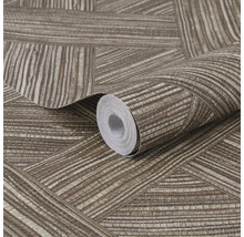 Vliestapete mit geometrischem Linienmuster in Flechtoptik, braun und beige, strukturierte Oberfläche.