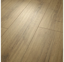 Revêtement de sol stratifié à structure bois et veines apparentes, design en lames