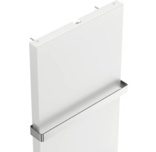 Radiateur infrarouge plat blanc avec barre porte-serviettes intégrée en métal brossé pour montage mural.