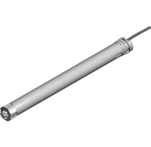 Rohrmotor für Rollläden oder Markisen, zylinderförmiges Gehäuse aus Metall mit Stromanschlusskabel.