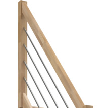 Garde-corps d escalier en bois clair avec barres inclinées en acier inoxydable.