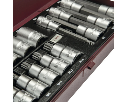 Jeu de embouts et de douilles WGB en acier dans un coffret métallique, différentes tailles comme M8 à M14.