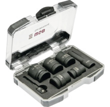 Jeu de douilles pour clé à chocs WGB 7 pièces en acier chrome-molybdène dans un coffret en plastique avec couvercle transparent.
