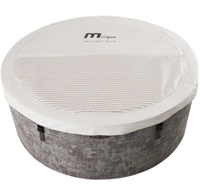 Spa gonflable MSpa SyncJet Tech, de forme ronde, doté d une paroi extérieure texturée et d un couvercle thermique blanc avec sangles.