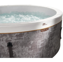 Spa gonflable MSpa avec technologie SyncJet, paroi extérieure gris chiné et eau bouillonnante.