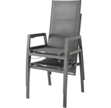 Chaise de jardin empilable avec accoudoirs, structure en aluminium et revêtement en textile