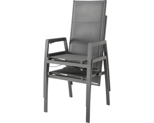 Chaise de jardin empilable avec accoudoirs, structure en aluminium et revêtement en textile