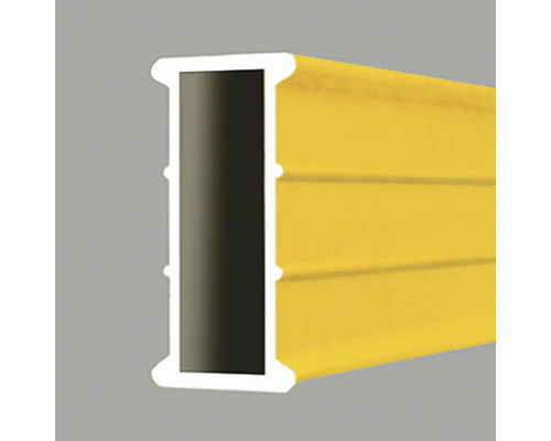 Coupe transversale d'un profilé rectangulaire jaune avec chambre creuse.
