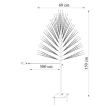 Dessin technique d'un arbre à LED avec une hauteur de 150 centimètres, une largeur de 60 centimètres et un câble de 500 centimètres.