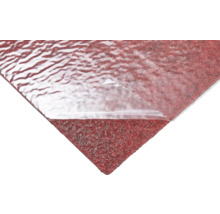 Feutre de protection autocollant rouge avec film transparent partiellement décollé.