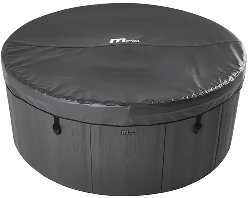 Couverture de spa MSpa ronde en gris foncé avec MSpa Logo et boucles de fixation