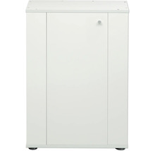 Armoire blanche avec une porte et un bouton rond.