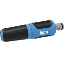 for_q Garten-Spritzdüse aus Kunststoff mit verstellbarem Sprühstrahl und ergonomischem Griff in Blau und Schwarz.