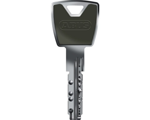 Clé réversible ABUS avec logo sur la tête de clé et profil complexe sur la tige de la clé.