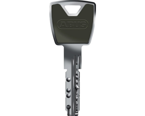 Clé réversible ABUS en métal avec tête en plastique sombre et ABUS Logo.