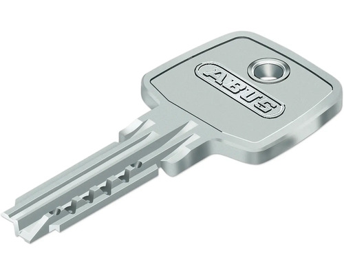 Clé de cylindre profilé ABUS en métal avec tête rectangulaire et trou pour anneau de clé.