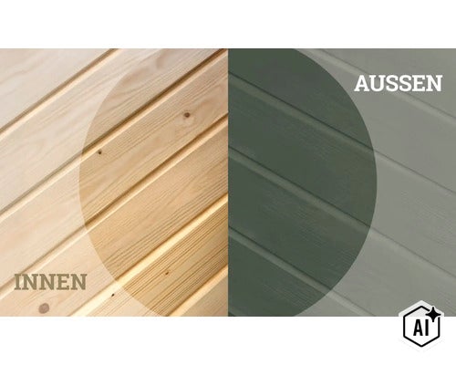 Comparaison de bois non traité pour intérieur et de bois peint pour extérieur avec structure de bois profilé. (Image AI modified or generated)