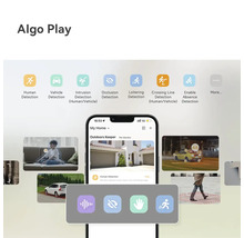 Aperçu des fonctions de détection intelligente d'une application de caméra sur smartphone, avec détection de personnes et de véhicules.