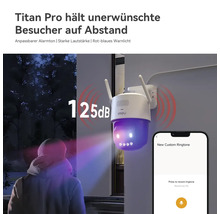 Caméra de surveillance Imou Titan Pro avec alarme de 125 décibels, voyant d'avertissement et contrôle par application smartphone.