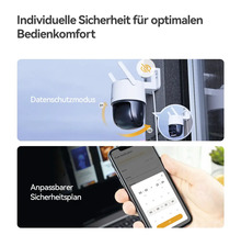 Caméra de surveillance avec mode de confidentialité et contrôle via une application pour un plan de sécurité personnalisable.