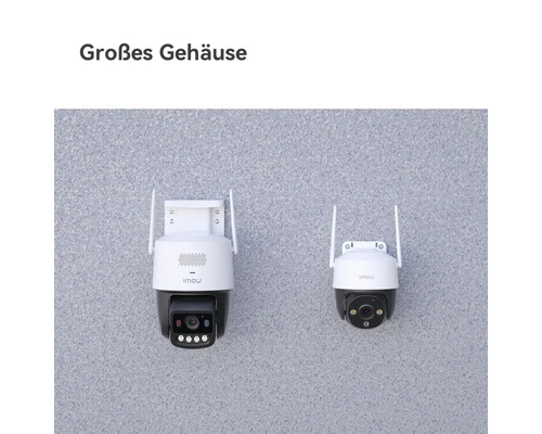Deux caméras de surveillance Imou montées sur un mur, un modèle présentant un boîtier nettement plus grand.