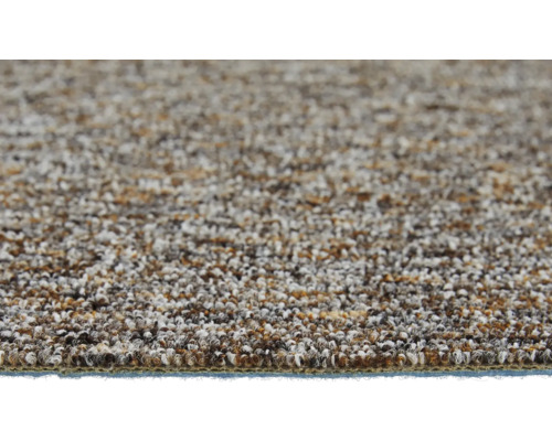 Nahaufnahme eines strukturierten Teppichbodens mit Schlingenpol in verschiedenen Braun und Grautönen.